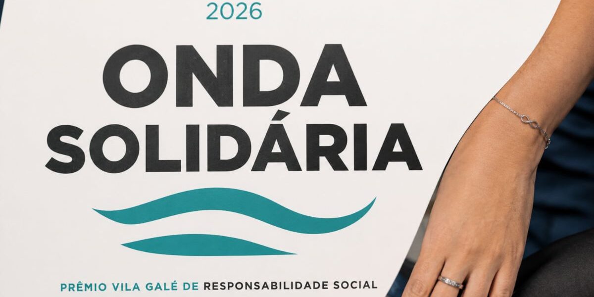 Cartaz promocional do Prêmio Onda Solidária 2026 de Responsabilidade Social da Vila Galé com logotipo em tons de verde e preto.